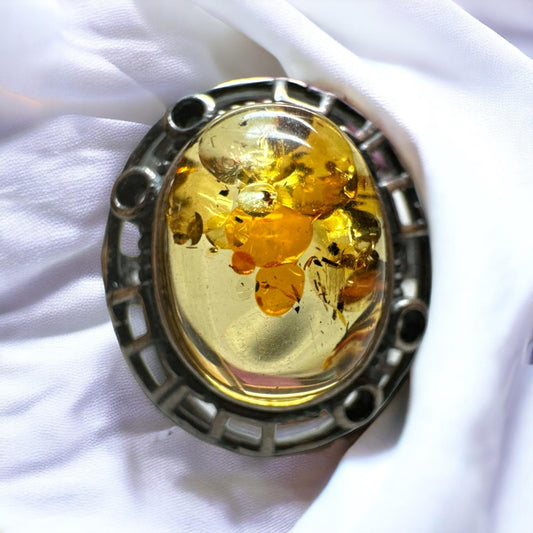 Flower Amber 925 Adjustable Ring FA1