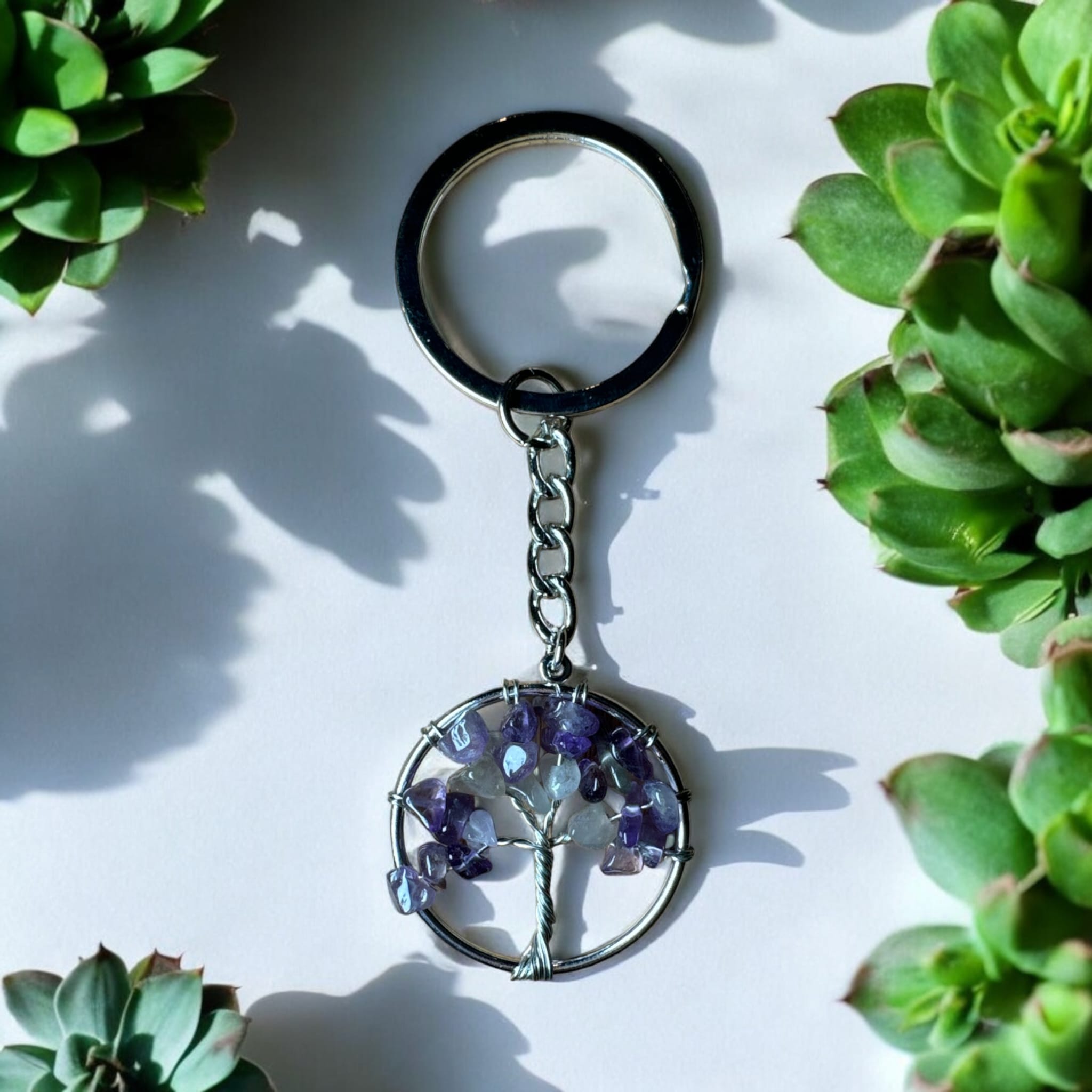 Crystal Keychain Tree of Life Amethyst